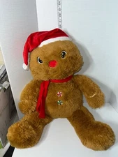 Vintage Plush Gingerbread Man 29" Tall Christmas hat and scarf peppermints