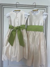 Isabel Garret n three white silk girl dresses detachable green sash size 5,6X,10