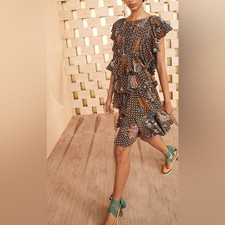 Ulla Johnson Ayla Dress Gerbera Print Ruffle Silk Mini Dress Cap Sleeve size 2