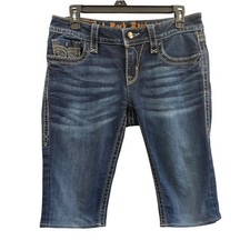 Rock Revival Alivia Dark Wash Denim Bermuda Shorts Cowgirl Low Rise Y2K 27