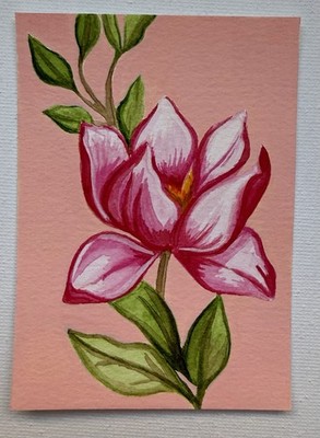 ACEO Original Magnolia Flower ATC Mini Painting By Liz Benavides