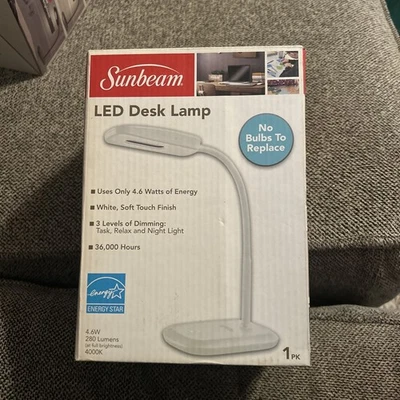 (1) Sunbeam LED Desk Lamp White 280 Lumens Soft Touch NEW - Image 1 of 4
