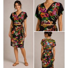 Vintage Carole Little 2 Pc Skirt Set Women's Sz 2 Floral Rayon Wrap Top Boho