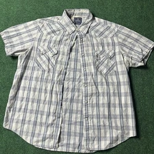 Lucky Brand Dungarees America Men's XXL Western Pearl Snap Shirt - Blue Plaid
