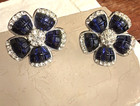 VTG Nina Ricci Avon Sign Cobalt Blue Baguette Crystal Rhinestone Flower Earrings