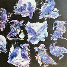 Holographic Crow Stickers Halloween Junk Journal Collage Scrapbooking