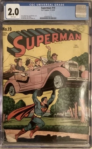 Superman 19 Case of the Funny Paper Crimes 1942 CGC 2.0 Vintage Comic Book Slab