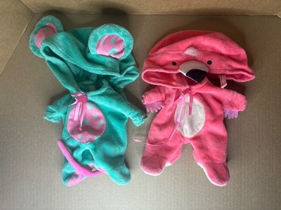 Lot Cry Babies Costumes Pink Flamingo & Teal Mouse by IMC Toys Hooded Pre-owned