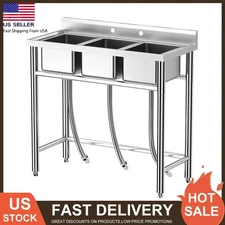 Three Compartment Commercial Kitchen Sink Stainless Steel with Hot & Cold Hoses