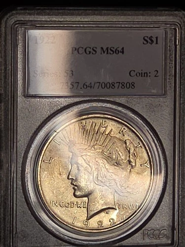1922 PCGS MS64 Silver Peace Dollar $1  Beautiful Detail On  Coin