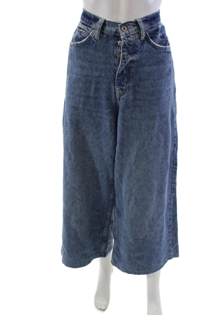 We The Free Womens Cotton Zip Button Wide Leg Denim Jeans Blue Size EUR 27Free Shipping in US $100+ Orders | $6.95 Orders Below
