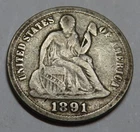 1891 Seated Liberty Dime 10c Coin - Philadelphia - 90% Silver