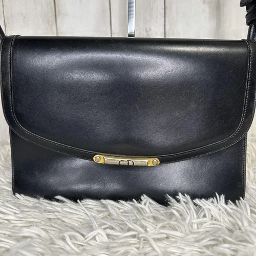 Sac à main Christian Dior vintage logo CD fourre tout cuir noir