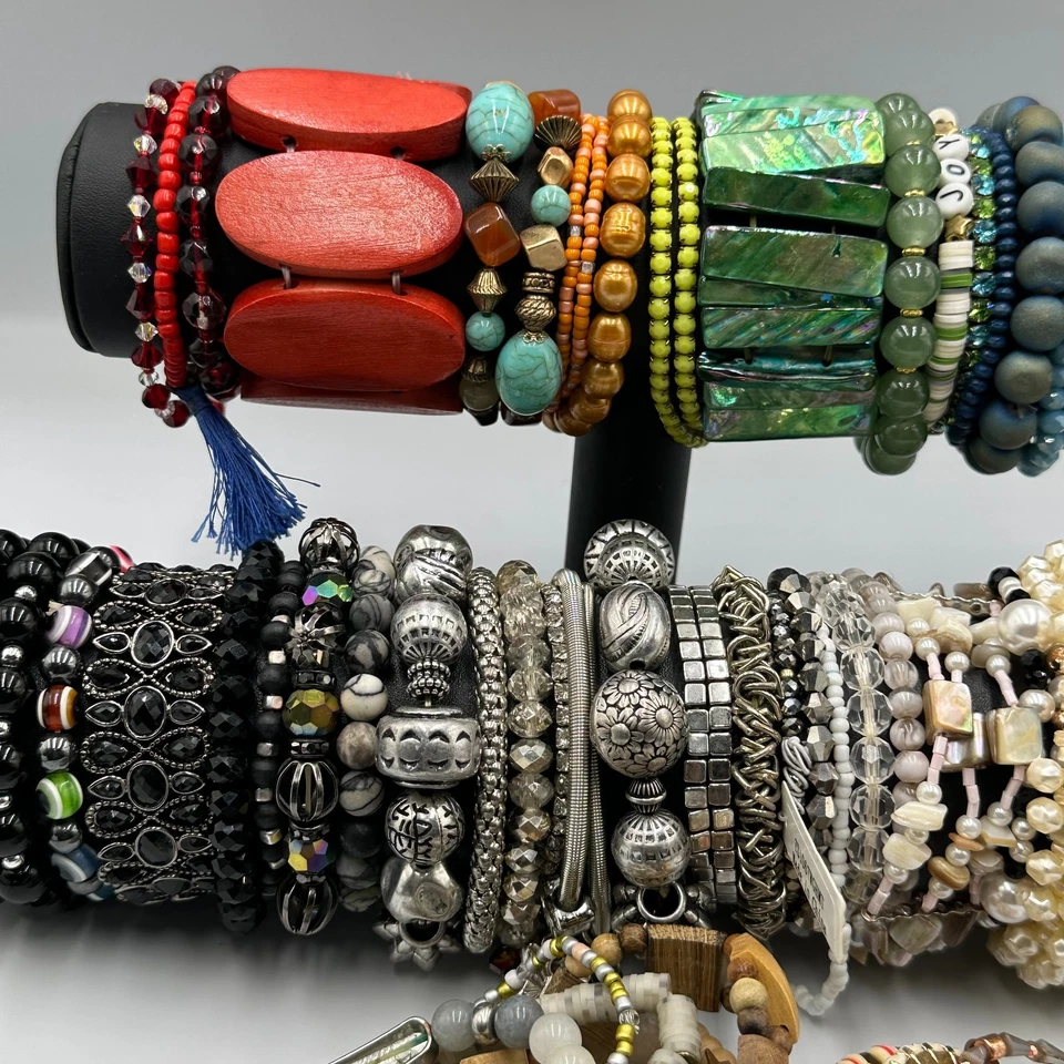 Stretch Bracelet Lot Colorful Beaded Chunky Fashion Bold Mixed Assorted - Image 4 of 4