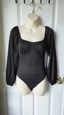 Boture Womens Black Ribbed Bodysuit Size Xs