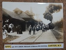 RPPC pst 1911 UNION Mohawk & Malone RR STATION, CARTER, N.Y. Postcard REAL PHOTO