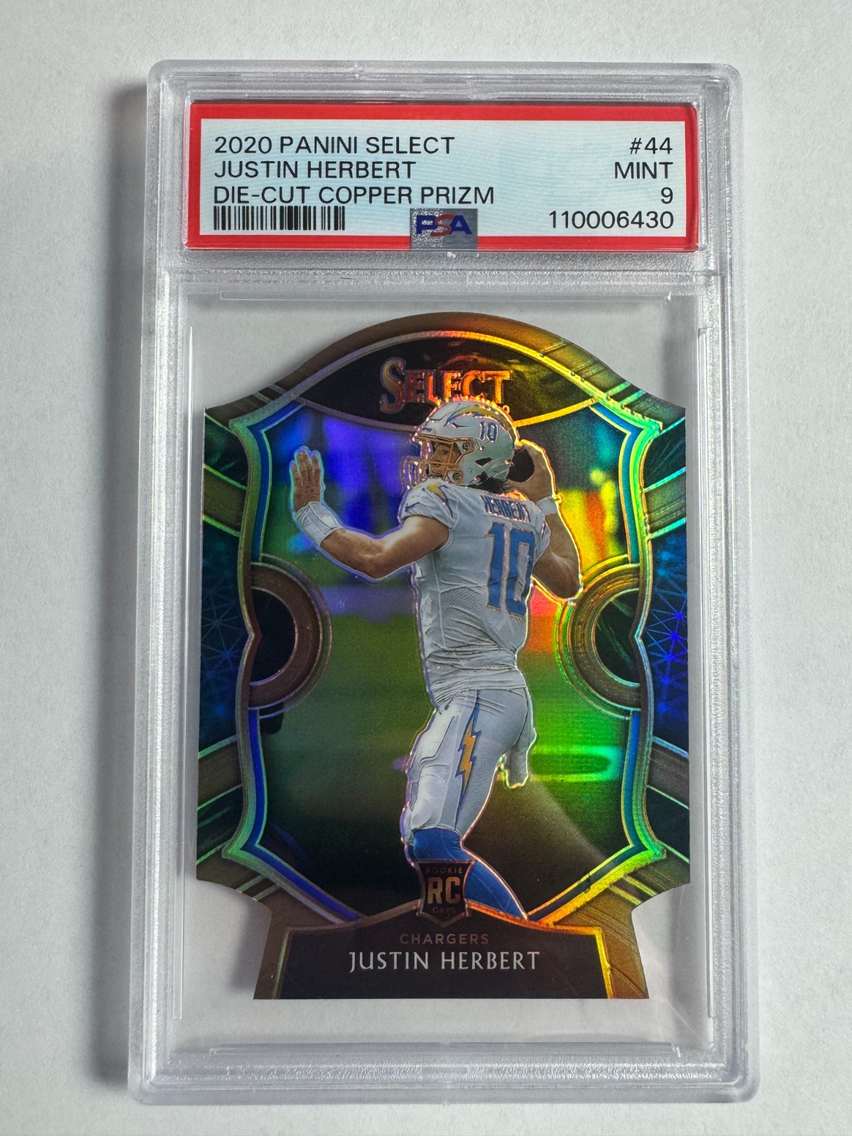 2020 Panini Select Justin Herbert RC #44 Copper Prizm Die-Cut /355 PSA 9