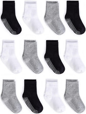 ZAPLES Baby Non Slip Grip Crew Socks with anti Skid Soles for Infants Toddlers K