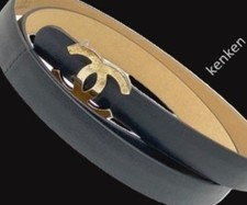 CHANEL BELT AUTH Gold Medal kenkenjp Black leather COCO Logo CC 75cm Vintage