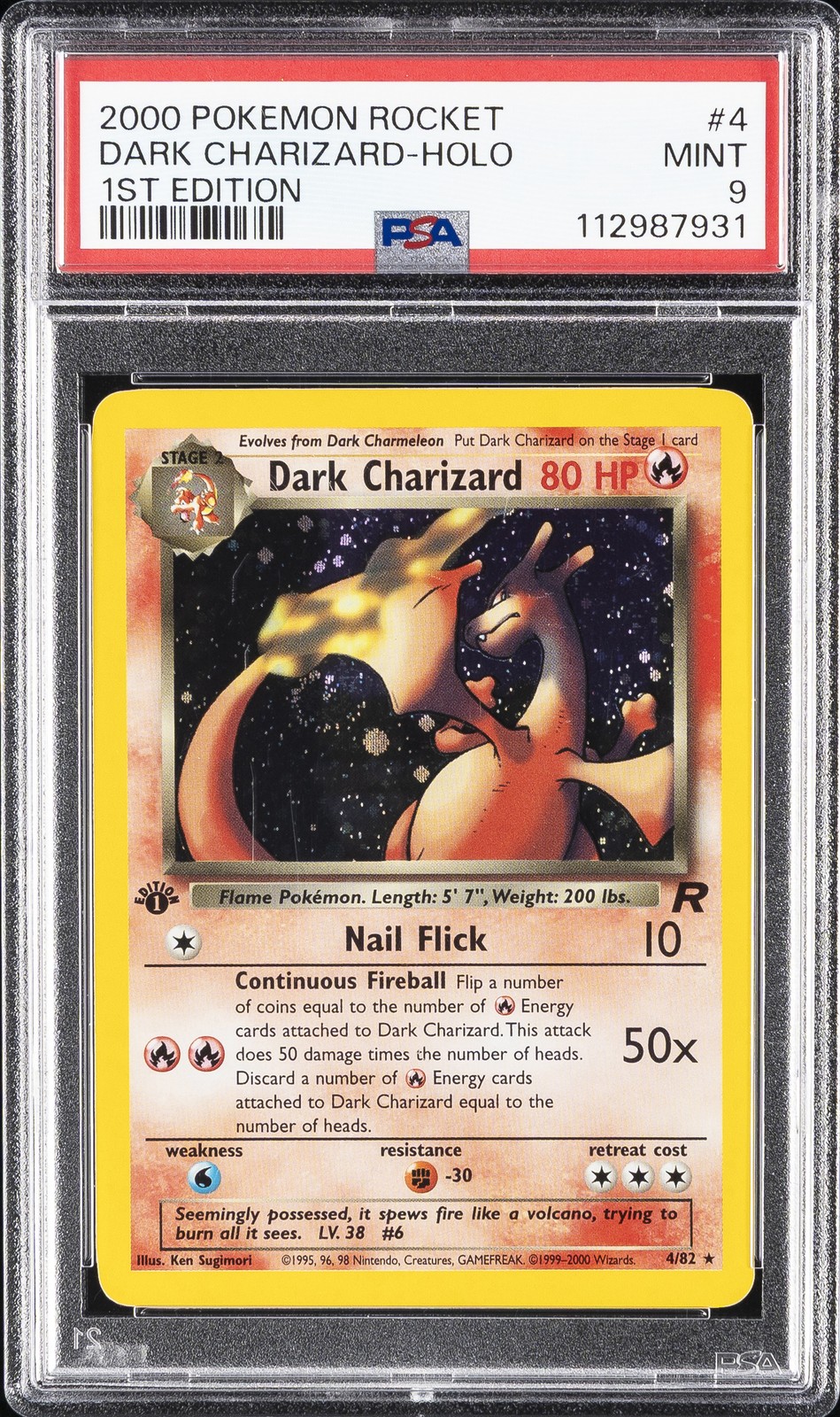 2000 POKEMON ROCKET 1ST EDITION #4 DARK CHARIZARD-HOLO PSA 9