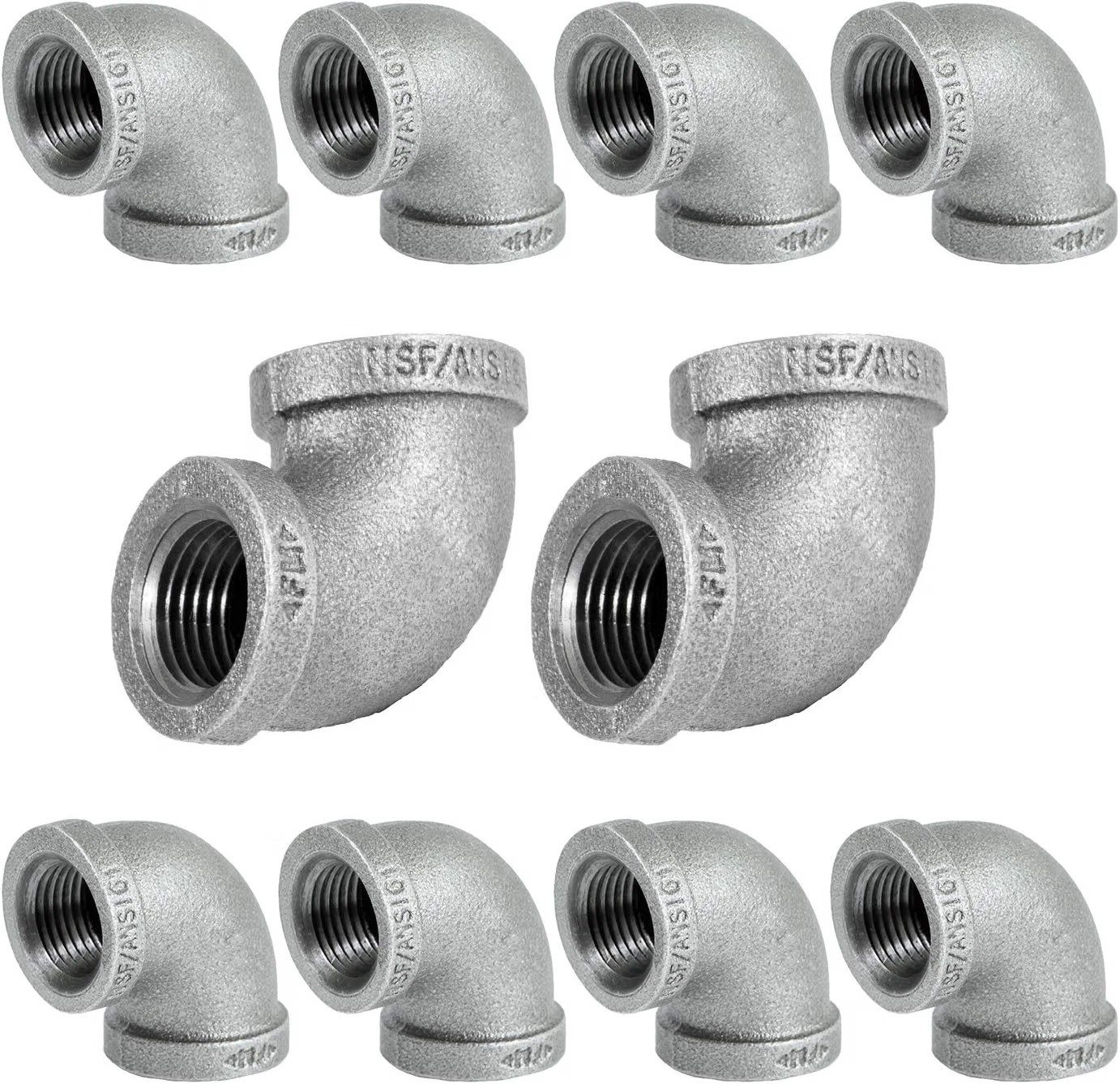 3 Inch 90 Degree Elbow, Malleable Iron Threaded Pipe Fitting Galvanized 10 Pack
