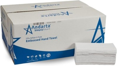 Andarta - 2-lagige weiße geprägte Handtücher mit V-Faltung - Großpackung mit 4000
