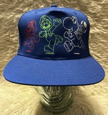 Super Mario Brothers Hat Youth OSFM Blue Mario Luigi Yoshi Adjustable SnapBack