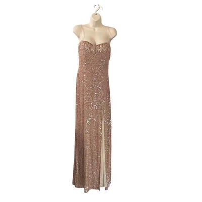 NEW Speechless Rose Gold Sequin Fringe Evening Gown Maxi Dress Sz11 Jr Holiday