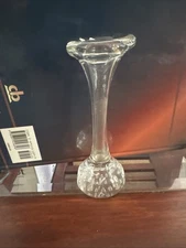 Jack In The Pulpit Studio Art Clear Glass Vase w/Controlled Bubbles In Base, 9" 