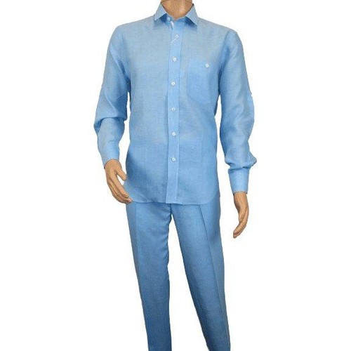 Men INSERCH premium Soft Linen Breathable 2pc Walking Leisure suit LS29116 Blue - Picture 1 of 10