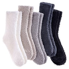 5/6 Pairs Womens Super Soft Fuzzy Plush One Size 5 Pairs Solid Color Style
