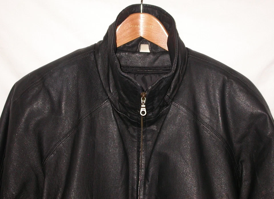 De Colección Giovanni Cuero Negro Bombardero Motocicleta Chaqueta Para Hombre M Motociclista Boho Resistente Foto 4 de 4