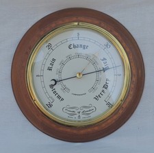 Comitti of London Walnut Round Bracket Barometer with Marquetry Inlay