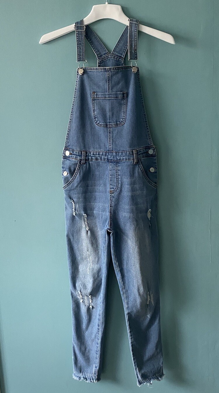Girl's PRIMARK Light Blue Denim Dungarees Overalls 13-14yrs