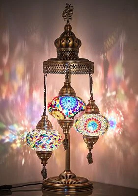 DEMMEX Turkish Moroccan Mosaic Table Lamp with 3 Big Globes 31''