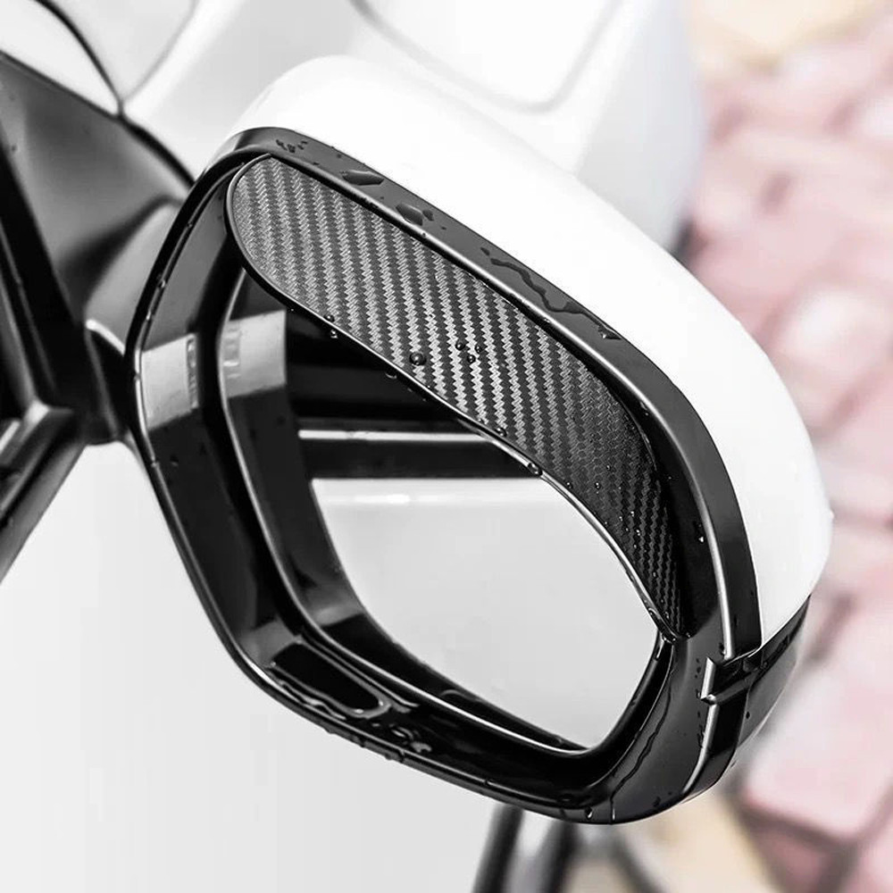 2pcs Black Carbon Fiber Side Mirror Rain Visor Covers Car Accessory