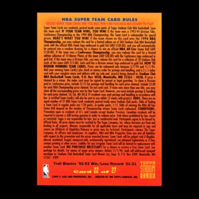 NBA SUPER TEAM 1993-94 Topps Portland Trail Blazers #22 R328E 54