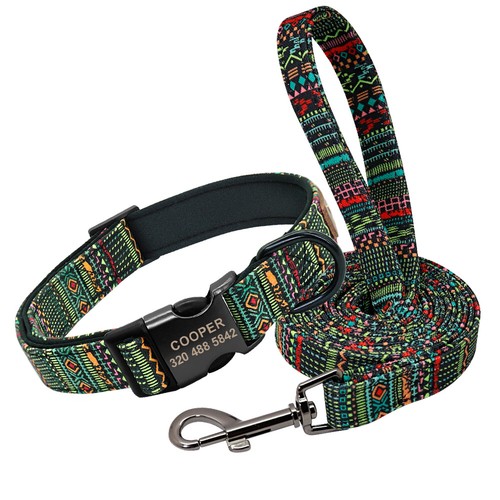 Personalised Dog Collar and Lead Leash set Customised Pet Name Number Engraved - Picture 5 of 17