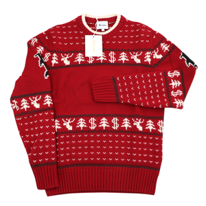 NWT BRIONI Bright Red Ivory 100% Wool L/S Crewneck Holiday Winter Sweater 56 2XL | eBay