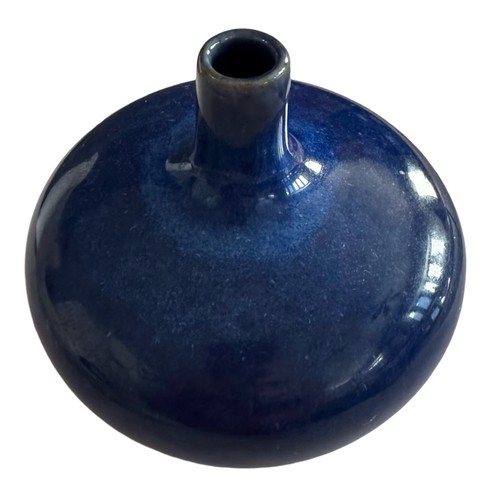 Ceramic Glazed Pottery Bud Vase 3 3/4” Sapphire Blue - Picture 2 of 7
