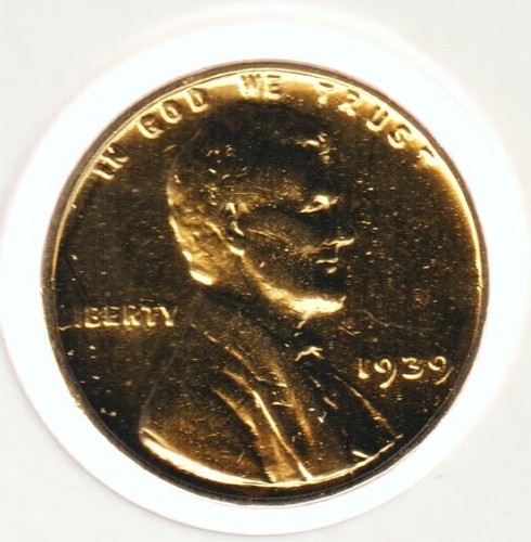 Rare Very Old Antique 1939 US Lincoln 24k Gold Plated Cent Penny Collection Coin