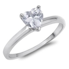 Sterling Silver Heart Shape Cubic Zirconia Solitaire Ring