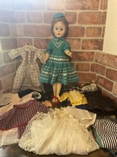 VTG Antique 1950-60s Fashion Doll W/ Fancy Lace Dress Clothes Accessories 18”