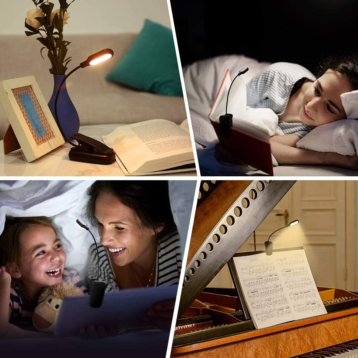 New LED Book Reading Book Light Clip On Bed Lamp Waterproof Stand USB Recharge eBay