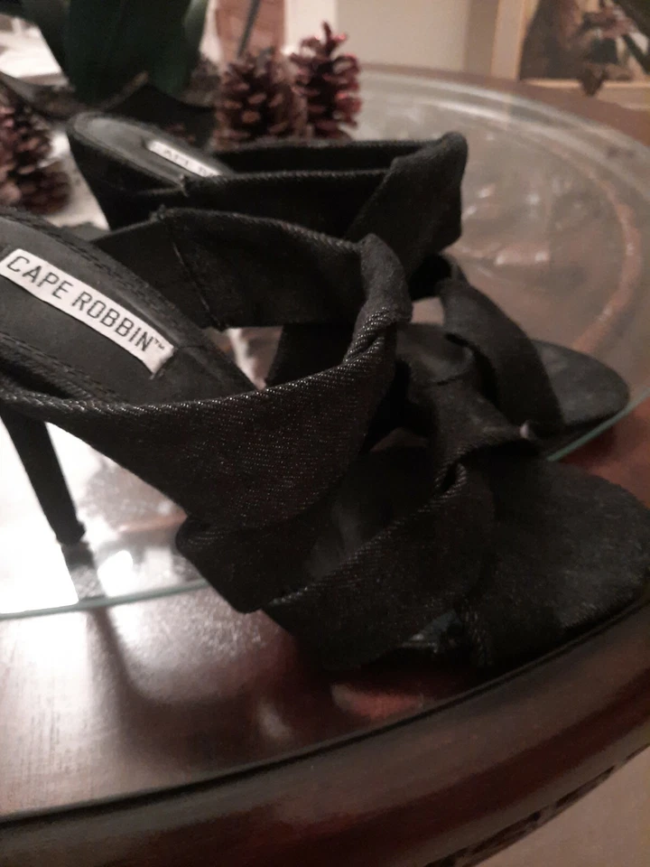 CAPE ROBBIN DENIM 5"Stiletto High Heel OPEN Toe TIE UP Sexy Shoes Women Size 8 - Image 2 of 4