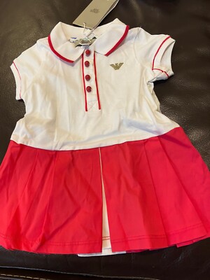 New Armani Junior baby Girls Tennis dress white pink Size Month $175 