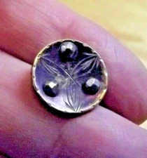 Victorian Tinted Brass Button with Steel Cuts - Stylized Plant (1655)