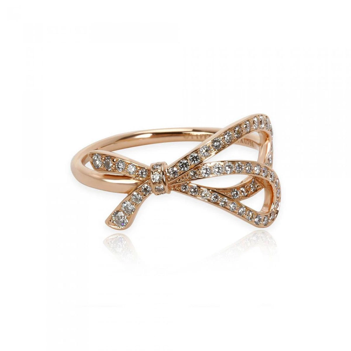 Tiffany & Co. Diamond 18k Rose Gold Ribbon Bow Ring Size 4.75