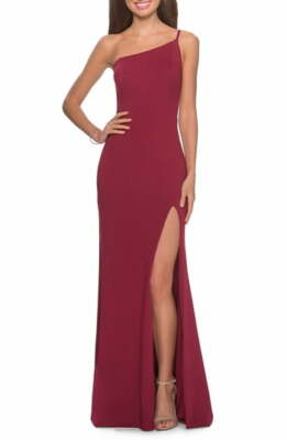 NEW LA FEMME One-Shoulder Jersey GOWN DRESS SIZE $200 BURGUNDY NORDSTROM 