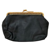 Small Vintage Black Satin Evening Bag Made in Austria 7" x 4 1/2"